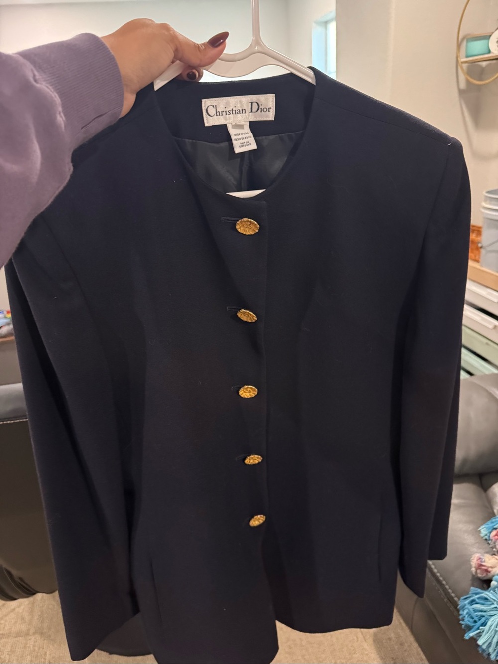 Dior Black Women's Wool Blazer with Gold Buttons
